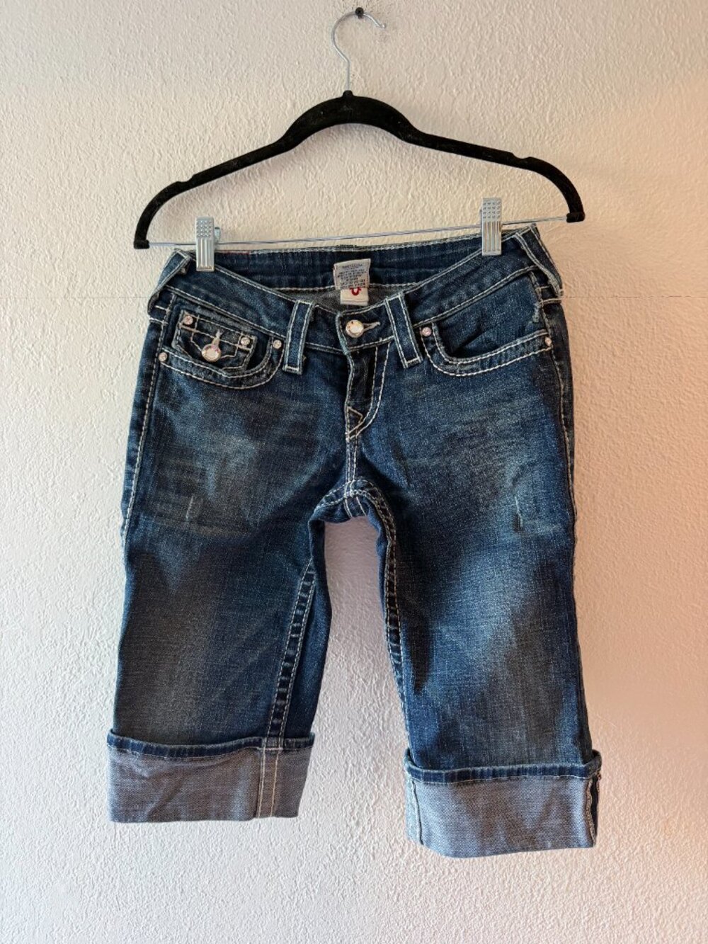 True Religion Denim Sophie Disco Big T Bermuda Roll Up Shorts